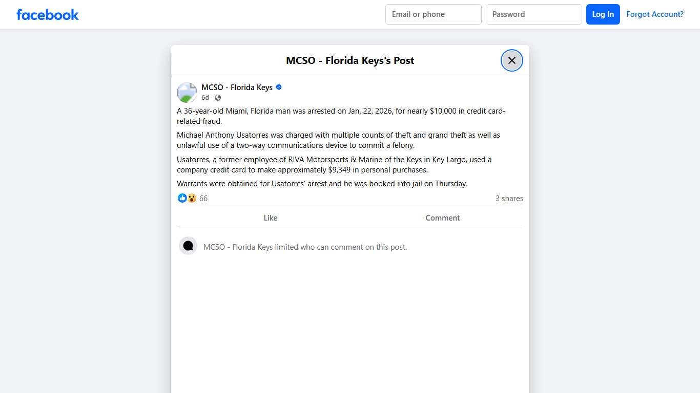 A 36-year-old Miami, Florida man was... - MCSO - Florida Keys Facebook